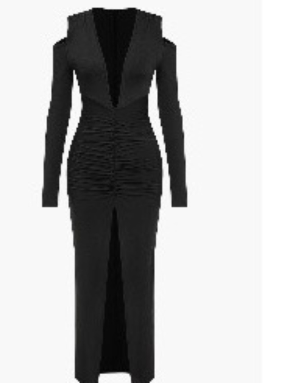 Black dress, Wedding dress, Ruched V-Neck Long Sleeve Maxi Dress
